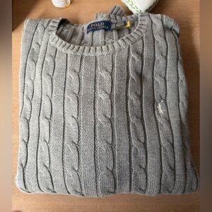Polo Ralph Lauren Gray Cotton Crewneck Cable Knit Sweater NWOT